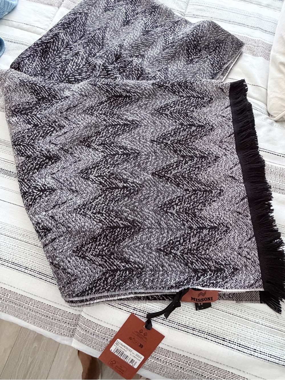 NWT Missoni Oversized Wool Blend Wrap Scarf Black Gray Made in Italy 70x190cm